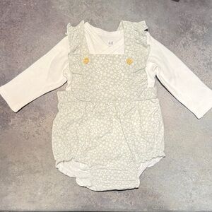 H&M Light Green Floral Baby Romper with White Shirt